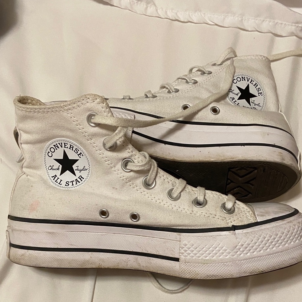 Converse White High Top Sneakers with Black Accents